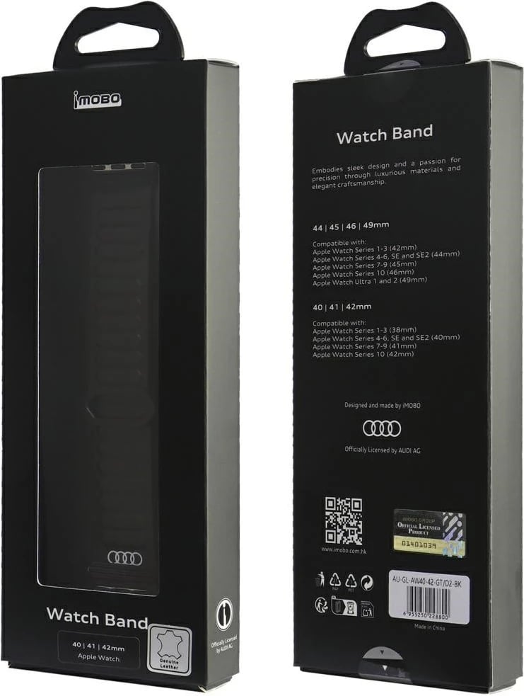 Rrip lëkure Audi me magnet për Apple Watch 40/41/42mm, i zi