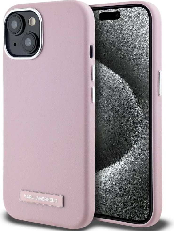 Mbështjellës Karl Lagerfeld FW Metal Plate MagSafe për iPhone 15, Rozë