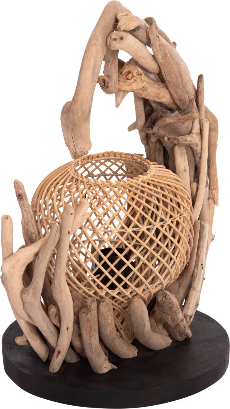 Llambë tavoline dekorative ASHIN, dru i rrjedhur & rattan, 30x30x49Hcm