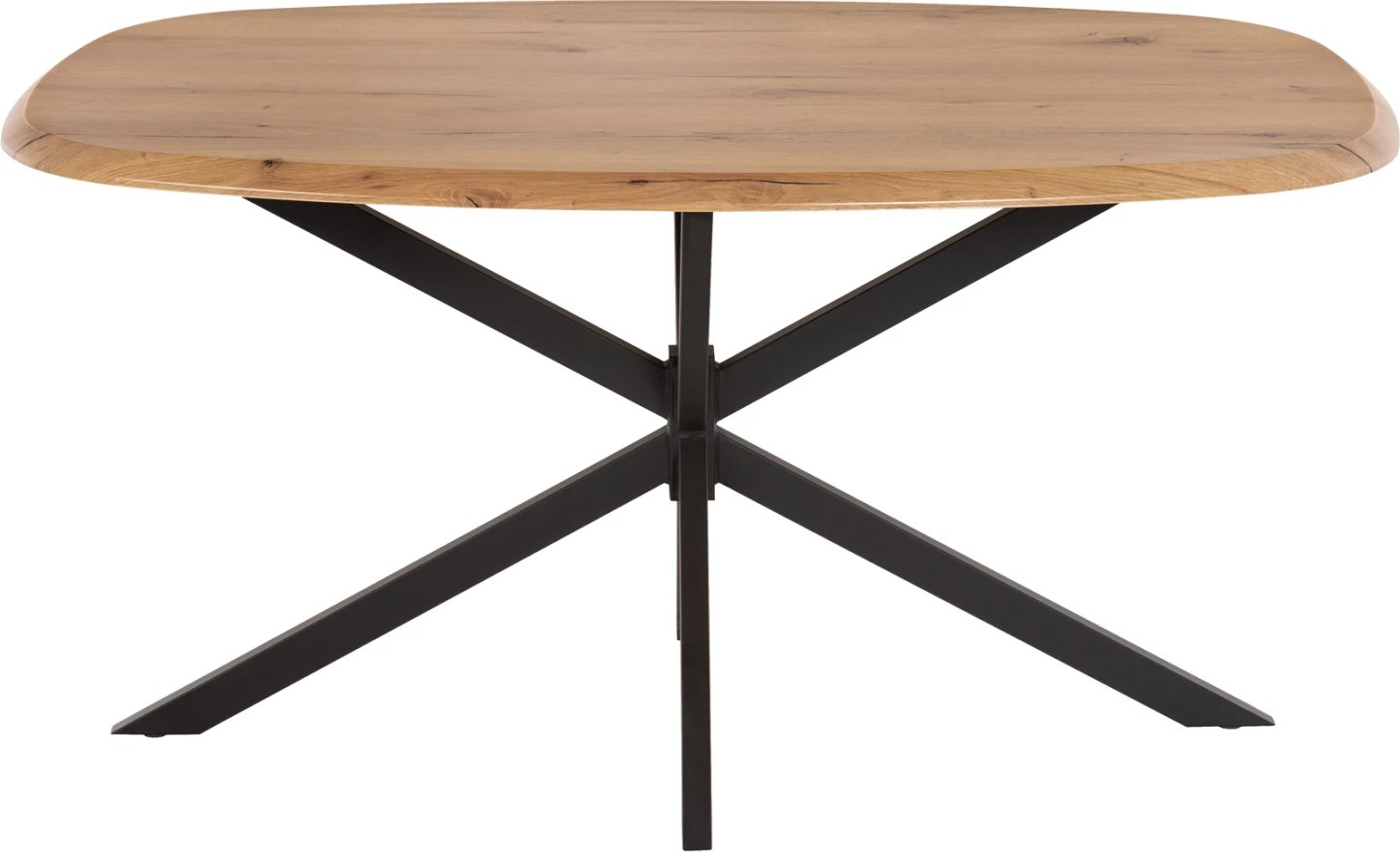 Tavolinë ngrënieje ovale RODDEN, sipërfaqe tavoline Werzalit, ngjyrë druri natyral, bazë metalike e zezë, 146x94x75H cm