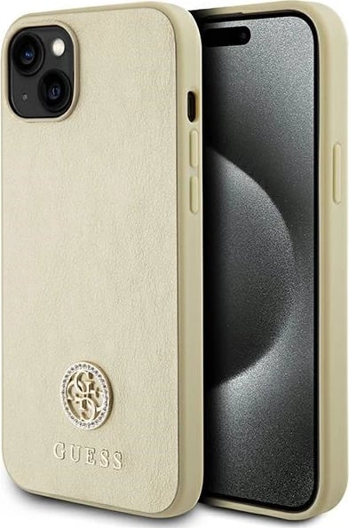 Mbështjellës Guess 4G Strass Metal Logo për iPhone 15, Gold
