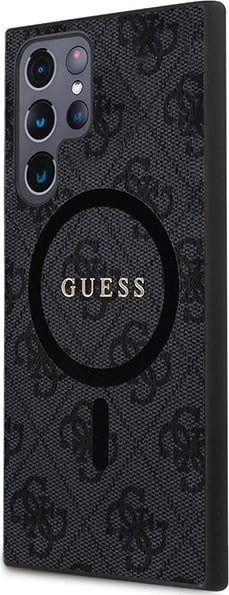 Mbështjellës Guess 4G Collection Leather Metal Logo MagSafe për Samsung Galaxy S24 Ultra, i zi