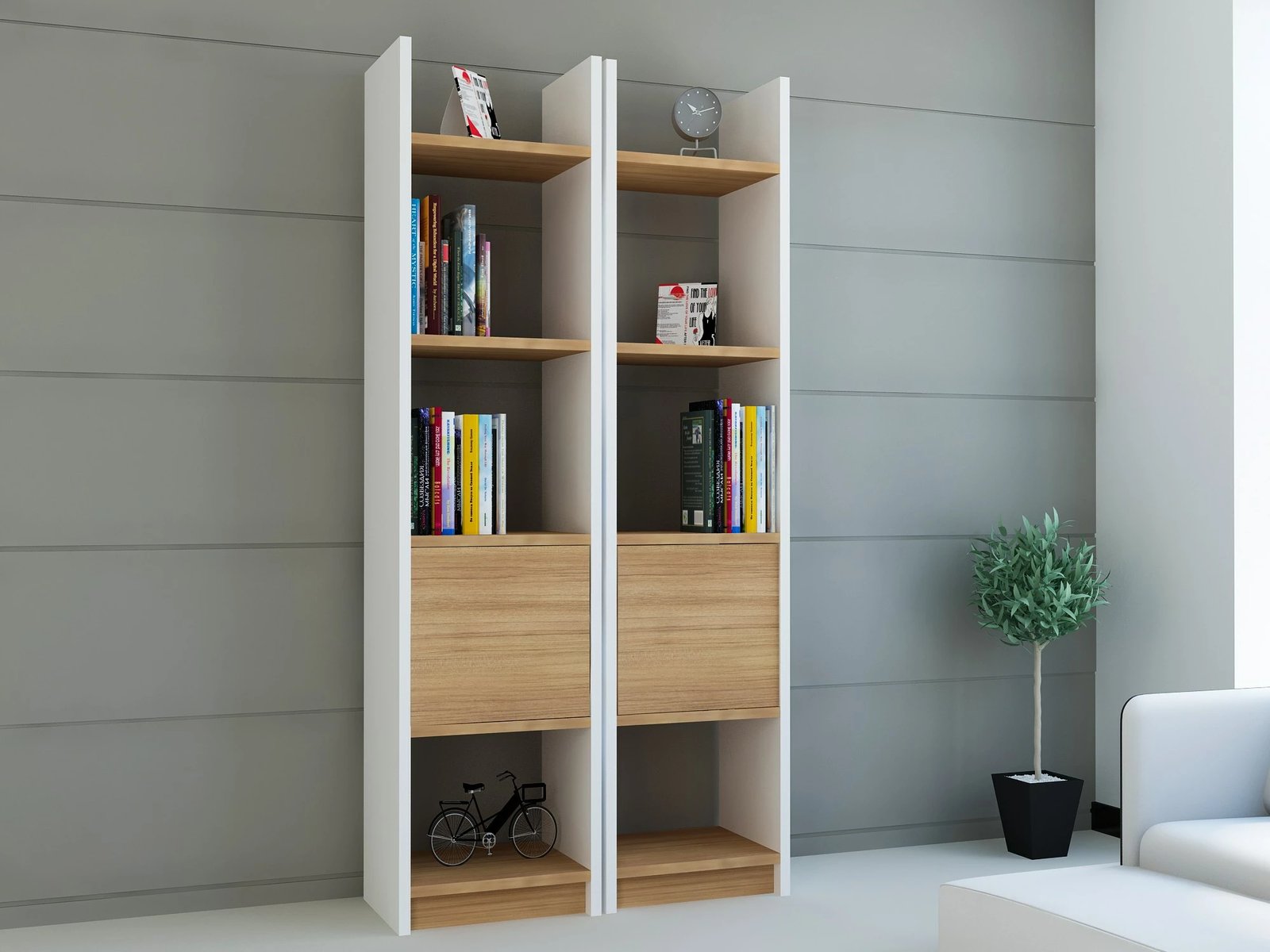 Raft librash Hanah Home, Esbi 102, i bardhë dhe teak