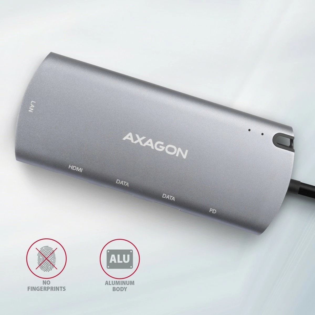 Kasë AXAGON HMC-6M2, multiport USB-C 3.2 Gen 1 hub, slot M.2 SATA, HDMI, GLAN, 2x USB-A, PD 100W, Gri