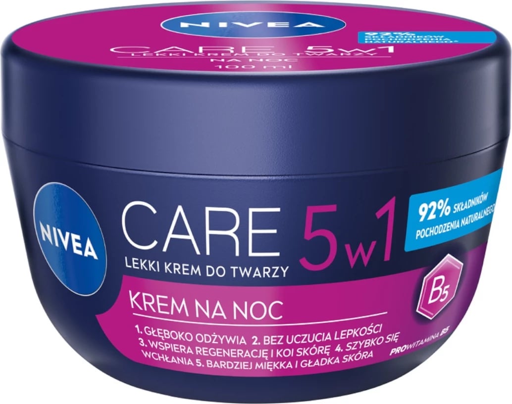 Krem nate për fytyrë Nivea Care 5w1 Light Night për femra, 100ml