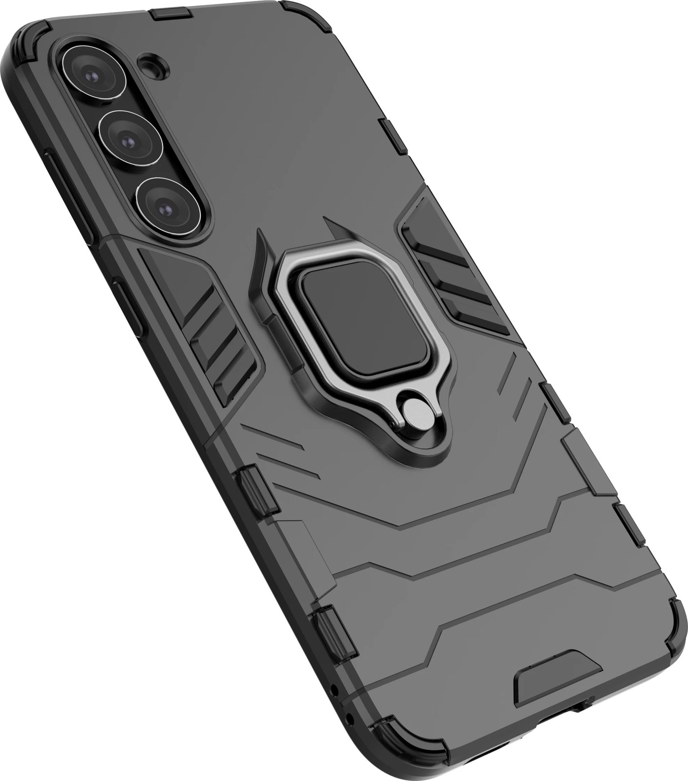 Mbështjellës Hurtel Ring Armor për Samsung Galaxy S23+, me unazë magnetike, i zi