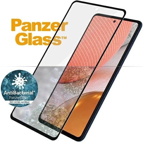 Xham mbrojtës PanzerGlass E2E Microfracture antibakterial për Samsung Galaxy A72, me kornizë të zezë