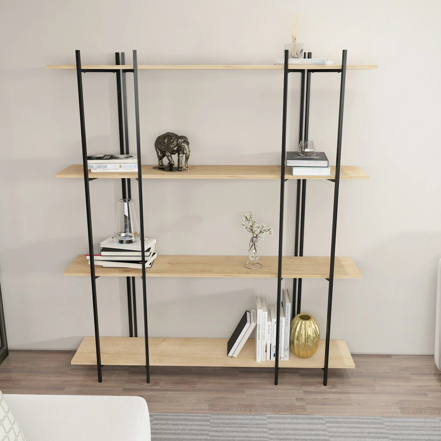 Raft librash Skye Decor, ngjyrë lisi dhe e zezë, 160x180x29.6cm