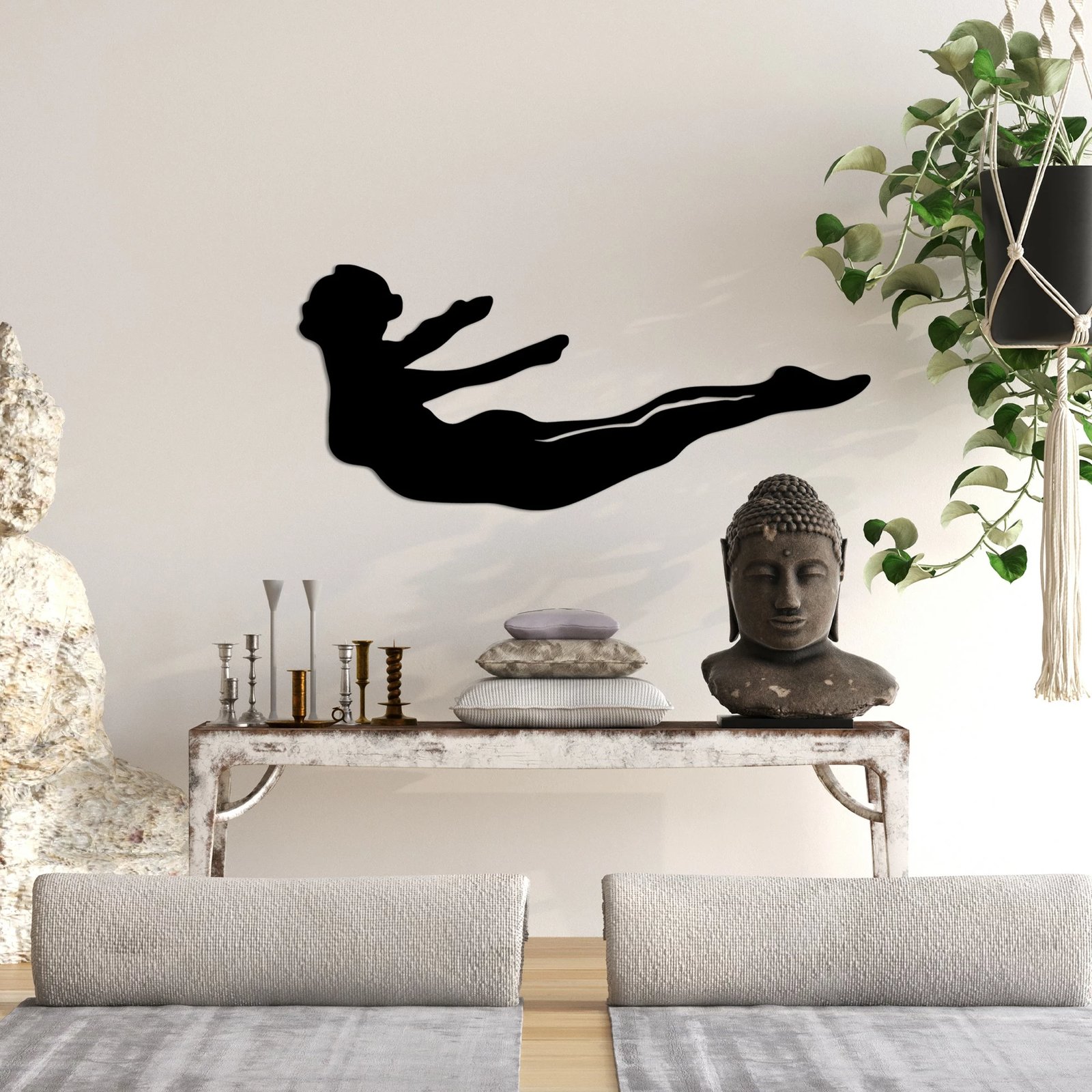 Aksesor dekorativ metalik për mur, Wallity Yoga 12, ngjyrë e zezë, 60x26cm