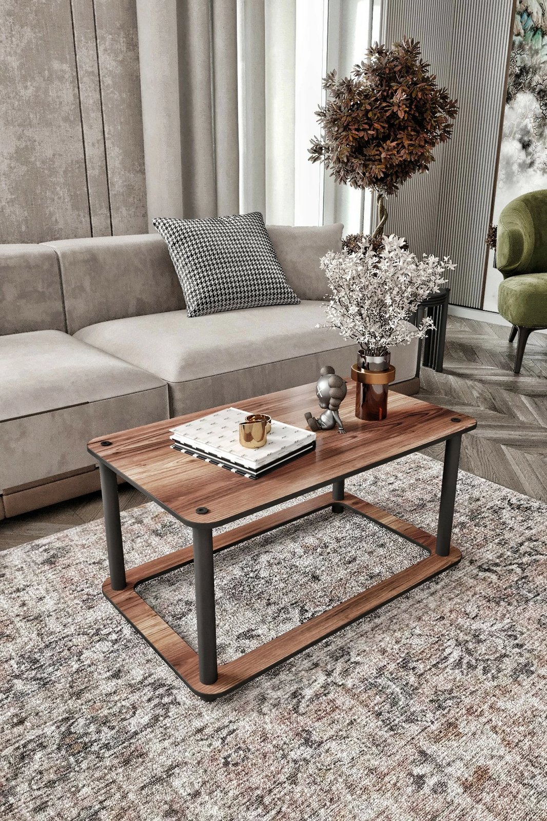 Tavolinë kafeje Skye Decor, Hole Rect, ngjyrë arre