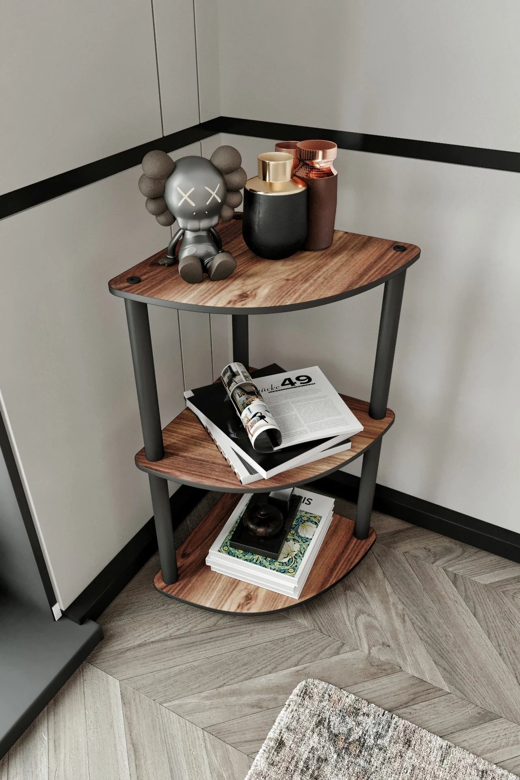 Raft këndi me 3 nivele, ngjyrë arre, Skye Decor