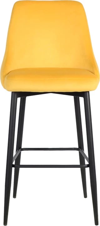 Karrige për bar Zedna, kadife e verdhë, këmbë metalike të zeza, 52x57x111cm