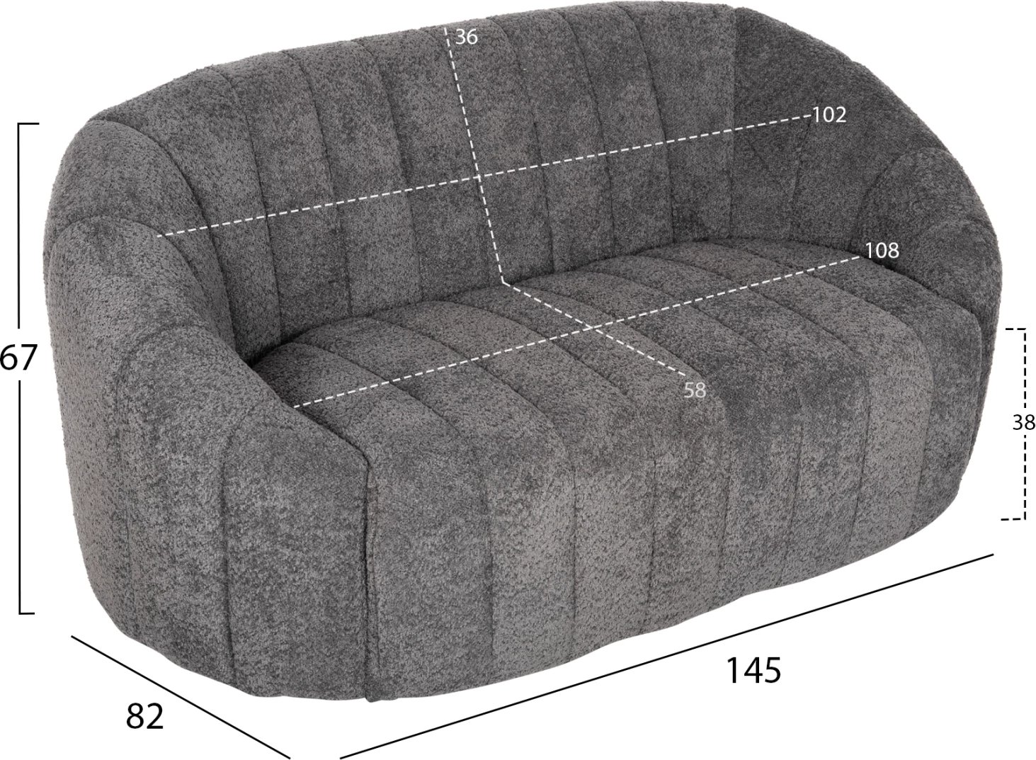 Divan dy vendesh MOBY FH9595.01, pëlhurë boucle gri, 145x82x67H cm