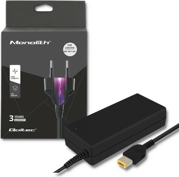 Adapter rryme Qoltec për Lenovo, 90W, 20V, 4.5A, Slim Tip, i zi