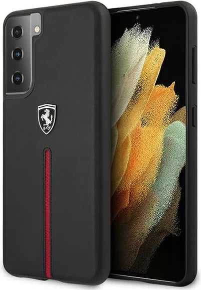 Mbështjellës Ferrari Off Track për Samsung Galaxy S21+, lëkurë natyrale, i zi