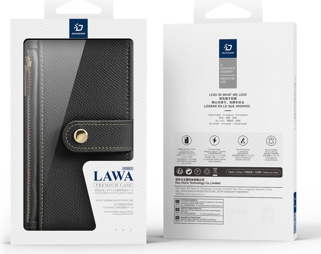 Mbështjellës Dux Ducis Lawa për iPhone 16 Pro, lëkurë, me portofol magnetik, i zi