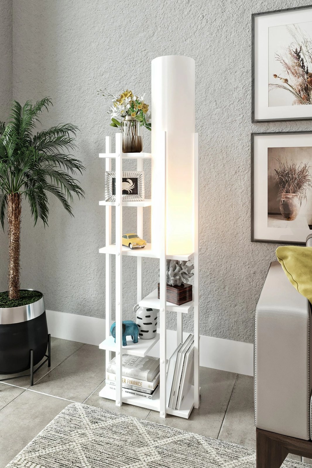 Llambë dyshemeje Opviq, Vogue - SMK, e bardhë, me rafte