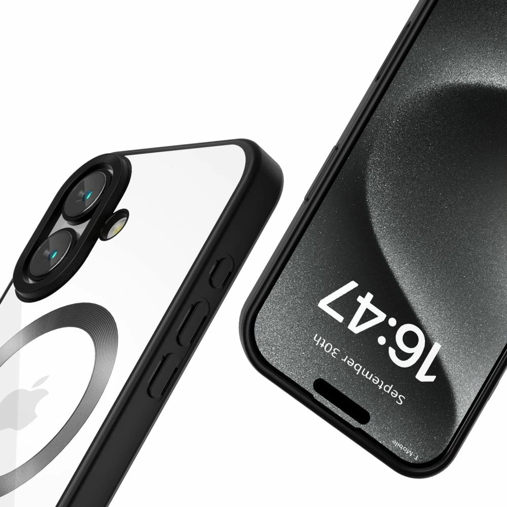 Mbështjellës Tech-Protect MagFlex për iPhone 16, MagSafe, Transparent me kornizë të zezë