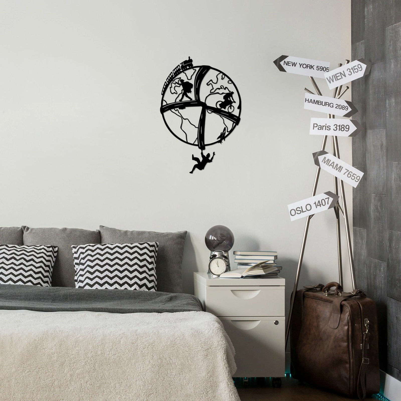Aksesor dekorativ metalik për mur, Travel The World, Wallity, 46x66cm