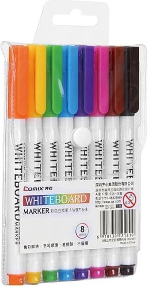 Markerë Comix për dërrasë të bardhë, set prej 8 ngjyrash