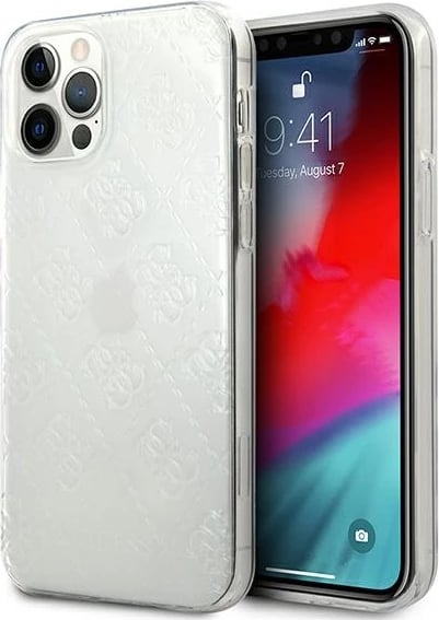 Mbështjellës Guess GUHCP12L3D4GTR për iPhone 12 Pro Max 6.7", transparent, 4G 3D Pattern