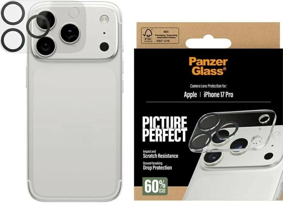Mbështjellës xhami PanzerGlass për kamerë iPhone 17 Pro/17 Pro Max transparent