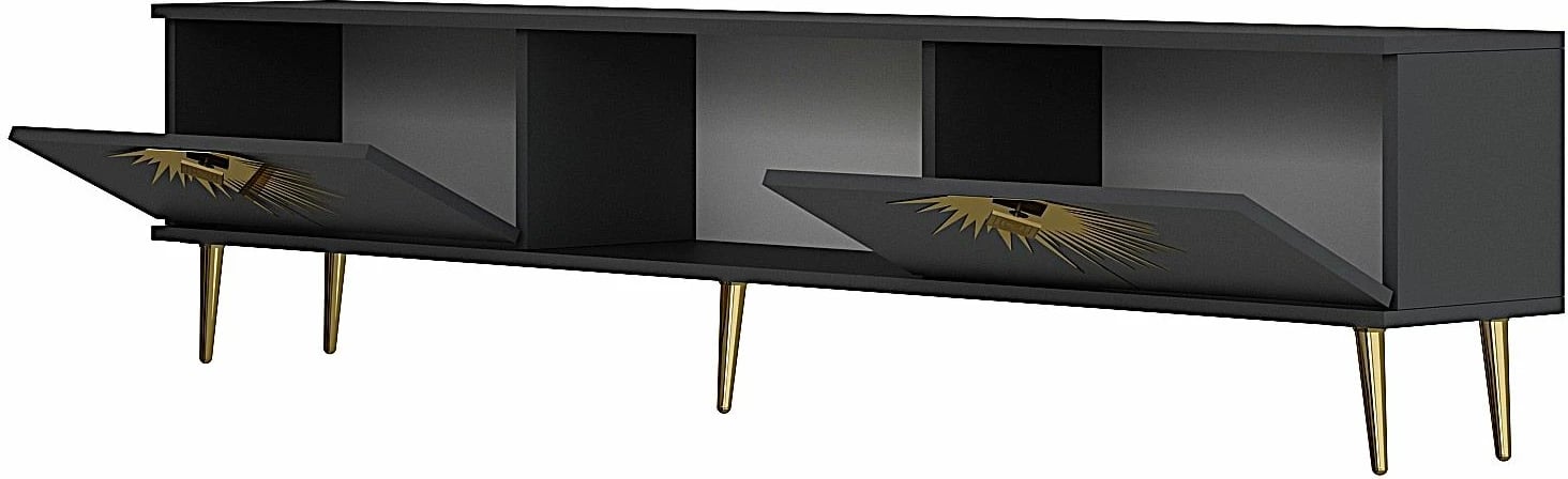 Komodë TV Skye Decor, ngjyrë antracit, detaje ari