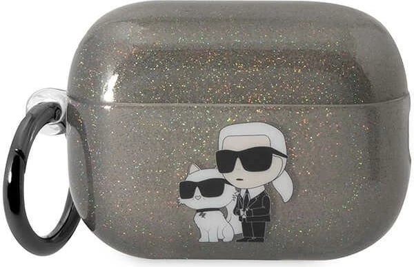 Mbështjellës Karl Lagerfeld KLAP2HNKCTGK për AirPods Pro 2, Glitter Karl&Choupette, i zi