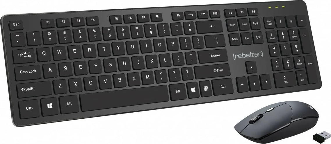 Set wireless tastierë + maus Rebeltec MAXIM, 104 taste, 2.4GHz, Nano USB, i zi