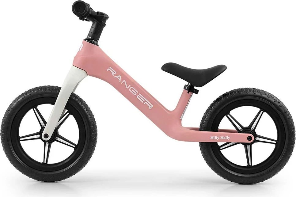 Biçikletë pa pedale për fëmijë, Milly Mally Ranger Flash, 12\" EVA, kornizë kompozite, rrota me LED, peshë 2.8 kg, rozë