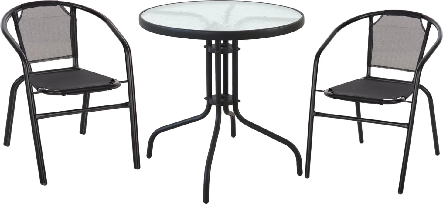 Set për jashtë 3 pjesë FH10713 metal i zi-xham sigurie-tekstilen e zezë