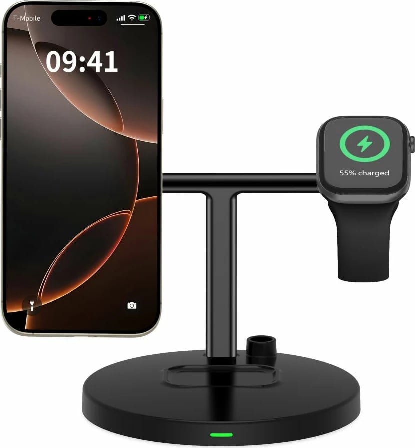 Karikues wireless 3-në-1 Tech-Protect QI15W-A35 me MagSafe, për iPhone, AirPods, Apple Watch, Zi