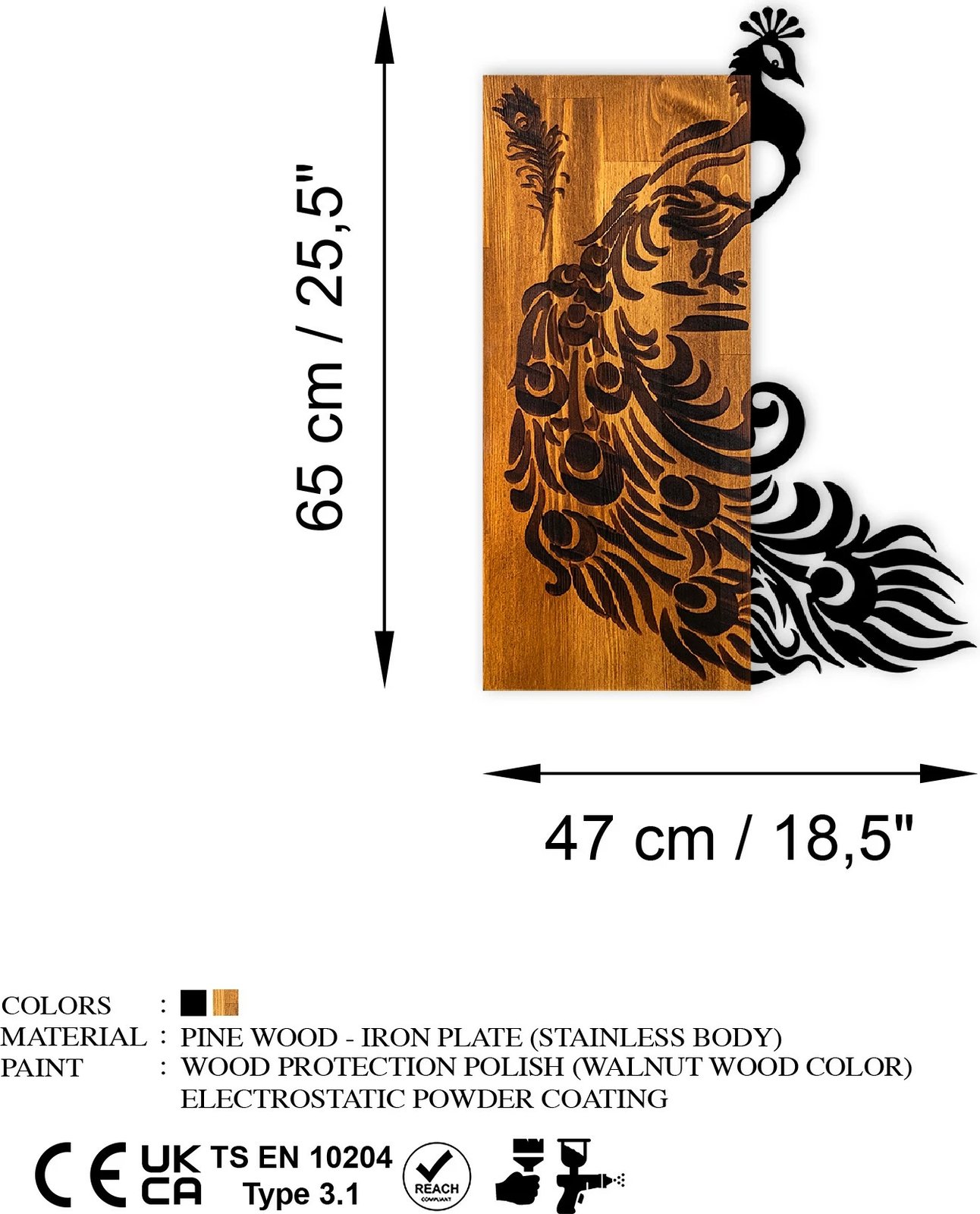 Aksesor dekorativ prej druri për mur, Wallity, pallua, ngjyrë arre dhe e zezë