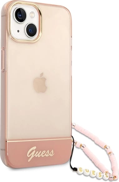 Mbështjellës Guess GUHCP14MHGCOHP për iPhone 14 Plus 6.7", Translucent Pearl Strap, Rozë