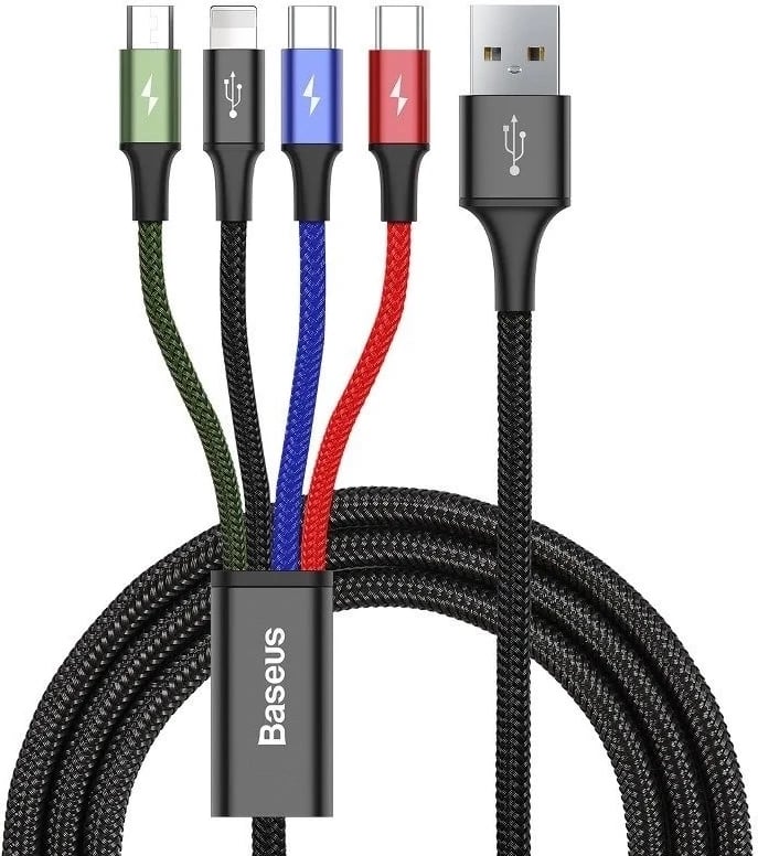 Kabllo Baseus Fast 4w1 2xUSB-C / lightning / Micro 3,5A 1.2m, e zezë