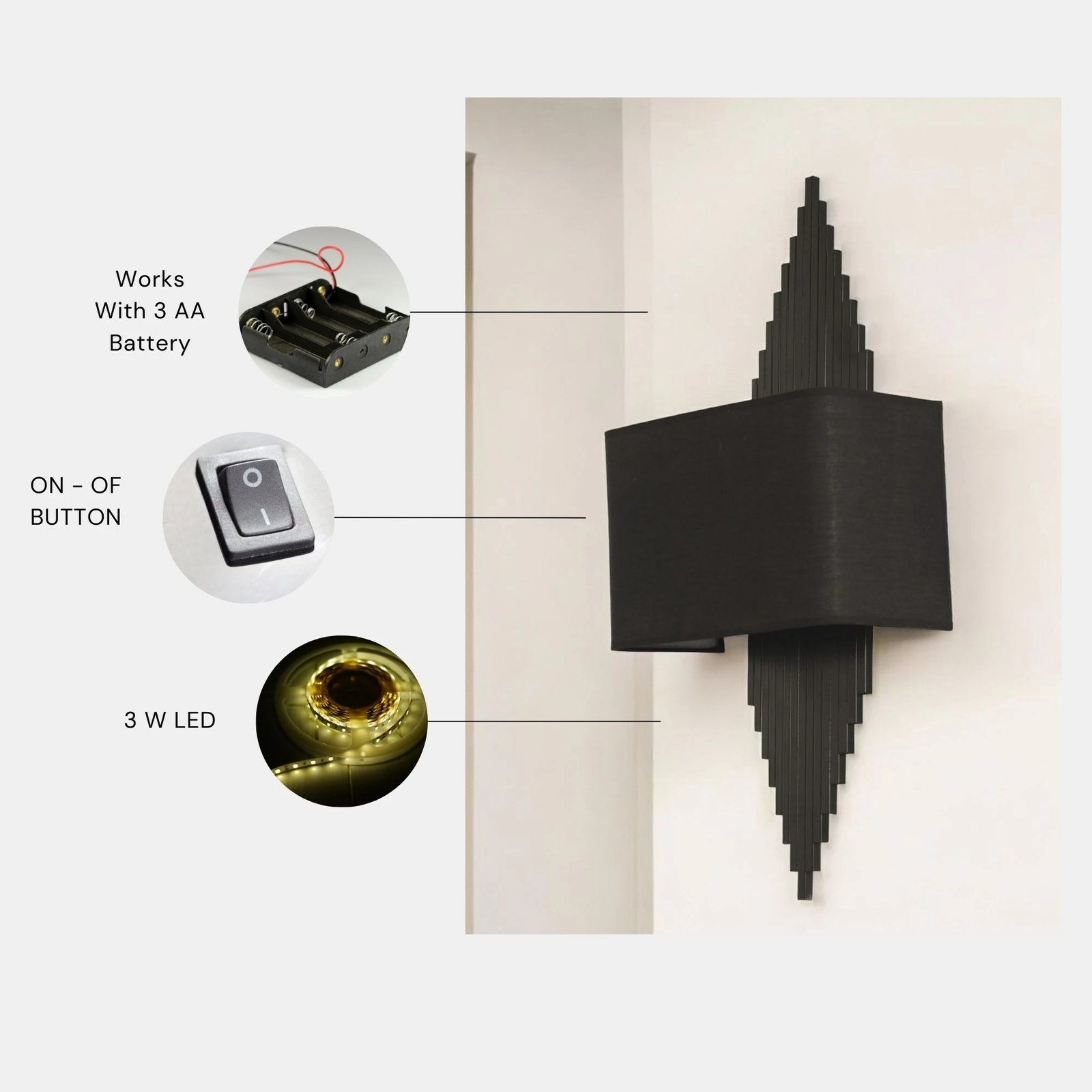 Llambë muri Opviq, Aslı - 8761-1P, ngjyrë e zezë