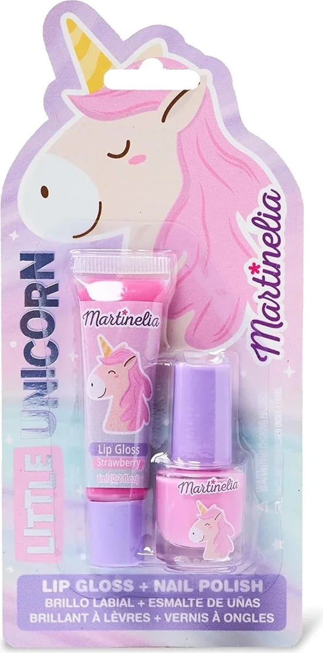 Set llak për thonj dhe lip gloss Martinelia Little Unicorn unisex, 1 copë + 1 copë, rozë