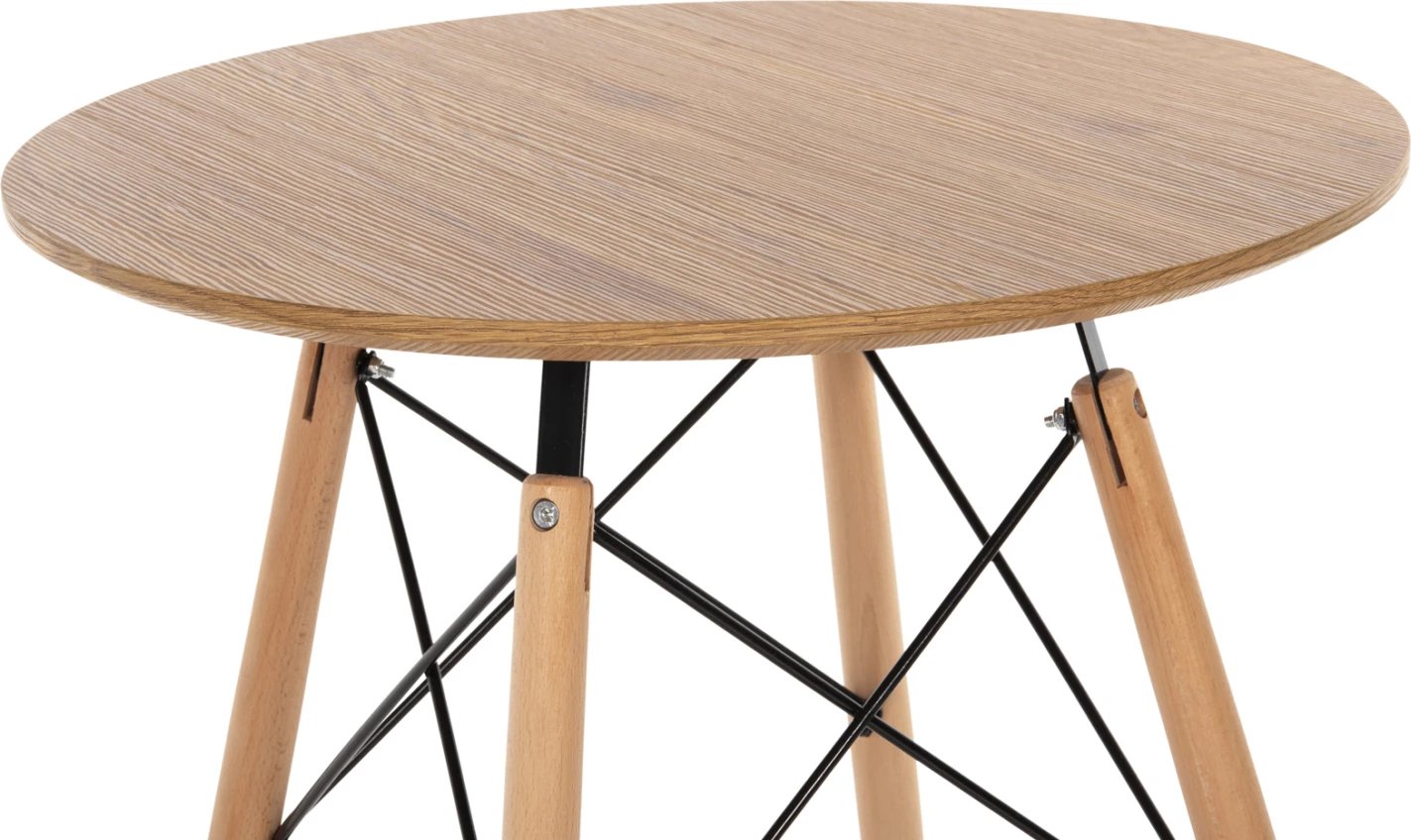 Tavolinë e rrumbullakët minimaliste për ngrënie, MDF, këmbë druri ahu, ngjyrë natyrale, Φ60x76cm