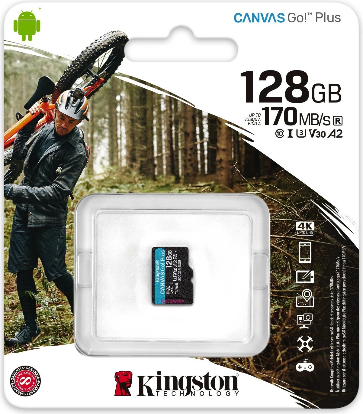 microSD kartelë Kingston Canvas Go! Plus 128GB, Class 10, UHS-I, 170MB/s, e zezë