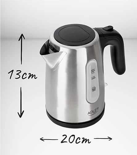 Çajnik elektrik, Adler, AD 1273, 1.0 L, 1000–1200W, trup çelik inox, bazë 360°, inox