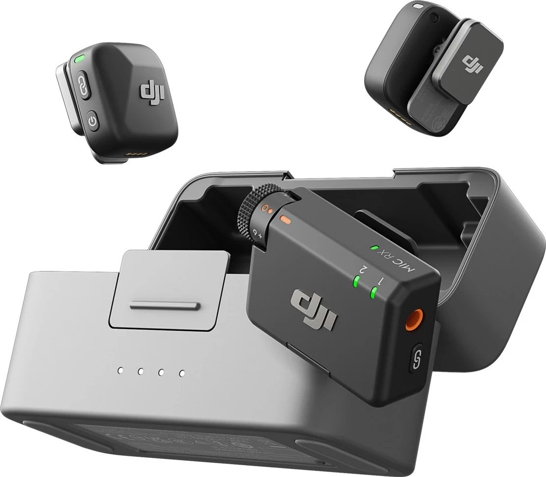 Mikrofon pa tela DJI Mic mini, 2 transmetues, 1 marrës, kuti karikimi Mikrofon pa tela DJI Mic mini, 2 transmetues, 1 marrës, kuti karikimi