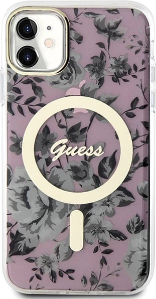 Mbështjellës Guess GUHMN61HCFWSP për iPhone 11/XR 6.1", MagSafe, lule, rozë
