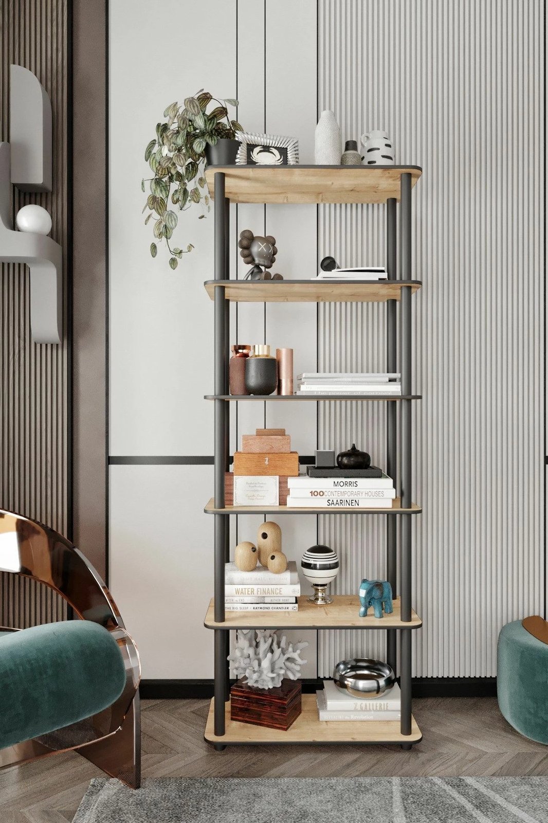 Raft librash Hanah Home, 6 ndarje, ngjyrë lisi