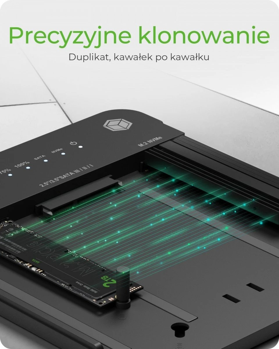 Stacion docking dhe klonimi IcyBox IB-2915MSCL-C31 për SSD/HDD M.2 NVMe, SATA 2.5''/3.5'', i zi
