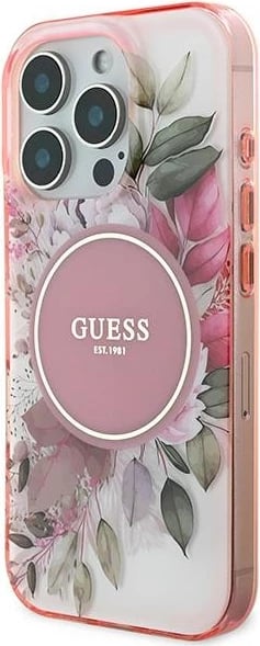 Mbështjellës Guess IML Flower & Tonal Circle MagSafe për iPhone 16 Pro Max, Rozë Mbështjellës Guess IML Flower & Tonal Circle MagSafe për iPhone 16 Pro Max, Rozë