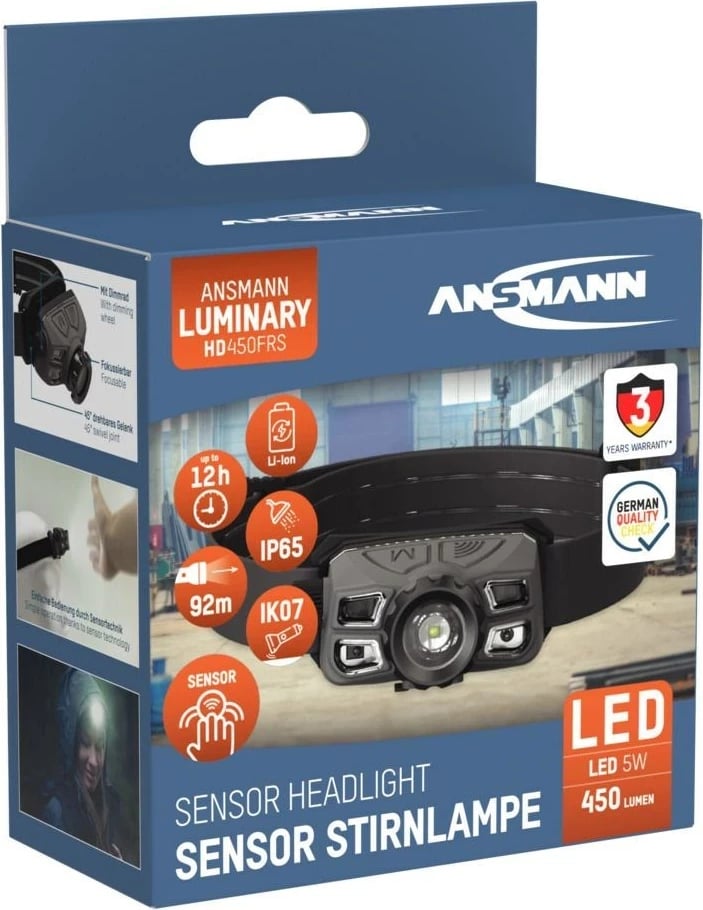 Dritë koke ANSMANN HD450FRS, LED, 450 lm, 1400 mAh, Gri