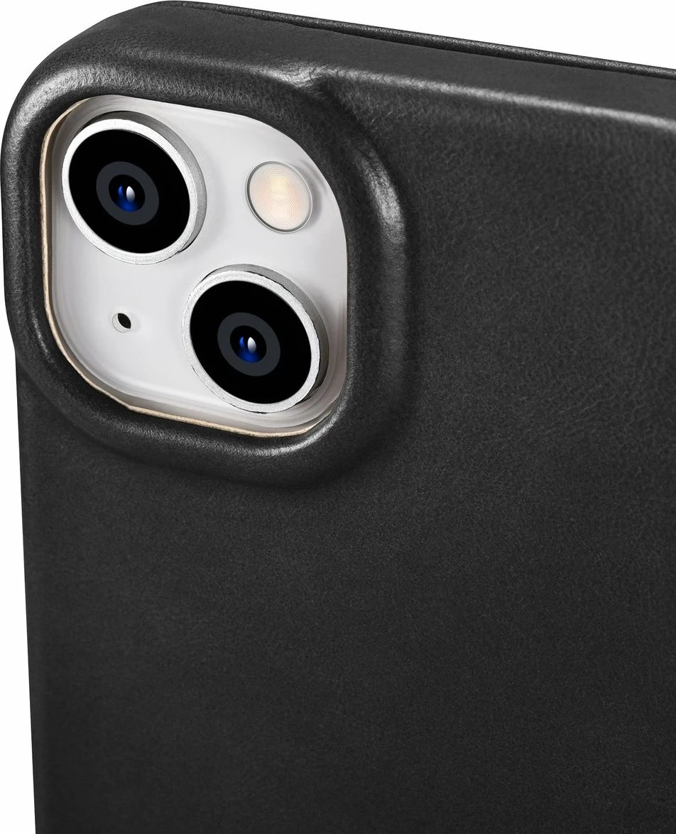 Mbështjellës iCarer Oil Wax Premium Leather Folio për iPhone 14 Plus, MagSafe, i zi