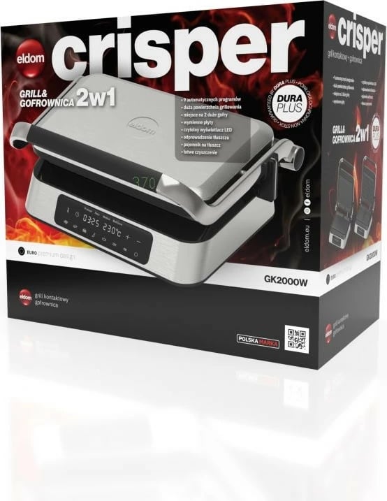 Grill dhe aparat për waffle Eldom GK2000, 1800W, inox, 2-në-1