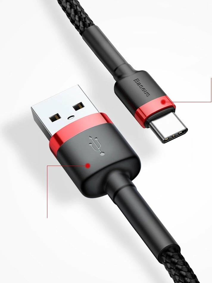 Kabllo Baseus Cafule, USB në USB-C, 3 metra, i kuq