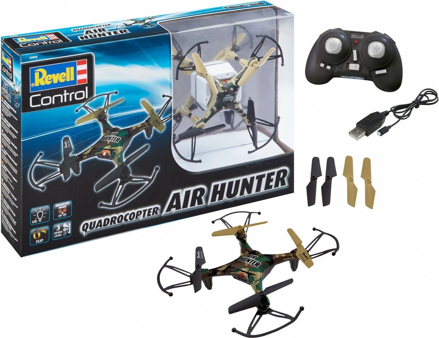 Dron quadrocopter Revell RC Air Hunter, 15.5x15.5 cm, me telekomandë, LiPo, Kamuflazh
